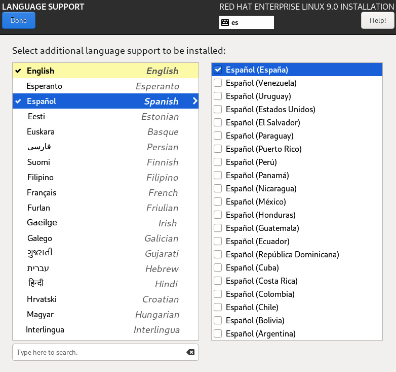 Figure 1.24 – RHEL 9 install – language selection dialog with different languages
