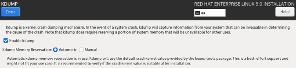 Figure 1.39 – RHEL 9 install – the Kdump configuration menu
