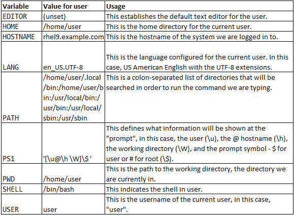 Table 3.1 – Common environment variables
