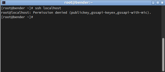 Figure 8.3 – Initiating an SSH connection to localhost denied
