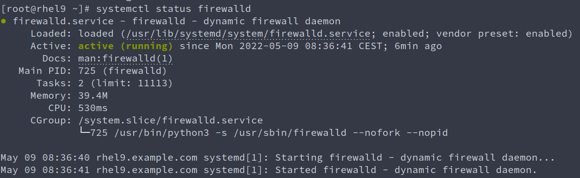 Figure 9.1 – Output of “systemctl status firewalld”
