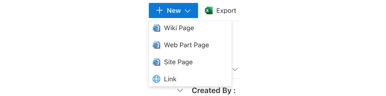 Figure 1.12 – Menu when adding a new page from a site home page
