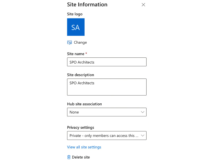 Figure 1.14 – Site settings for a modern site
