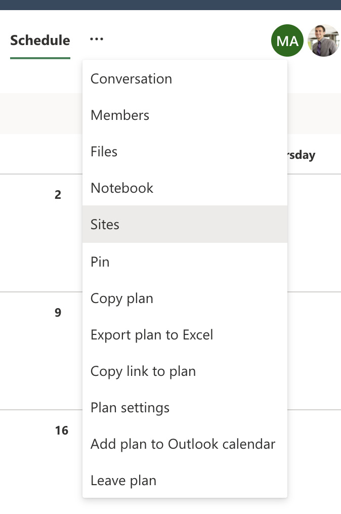 Figure 5.15 – Accessing Exchange and SharePoint resources for a Planner plan
