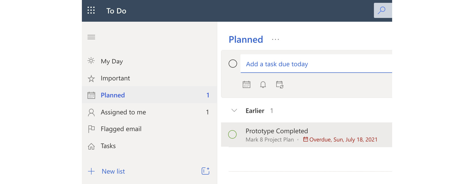 Figure 5.16 – Viewing planned tasks in ToDo
