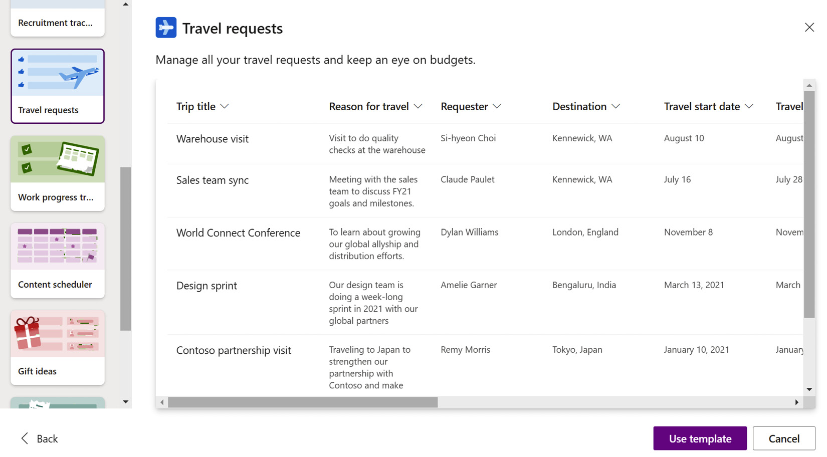 Figure 6.2 – The Travel requests template used to build a SharePoint list
