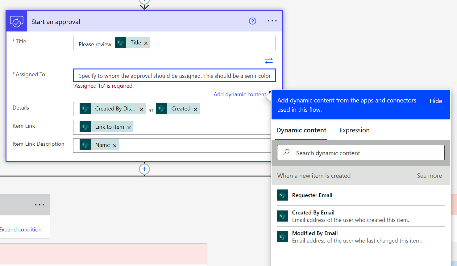 Figure 6.5 – Dynamic lookup for the Assigned To field in the approval workflow
