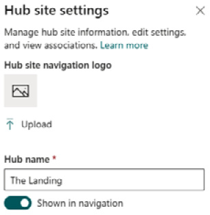 Figure 7.9 – Hub site settings for the logo and title of the hub navigation link

