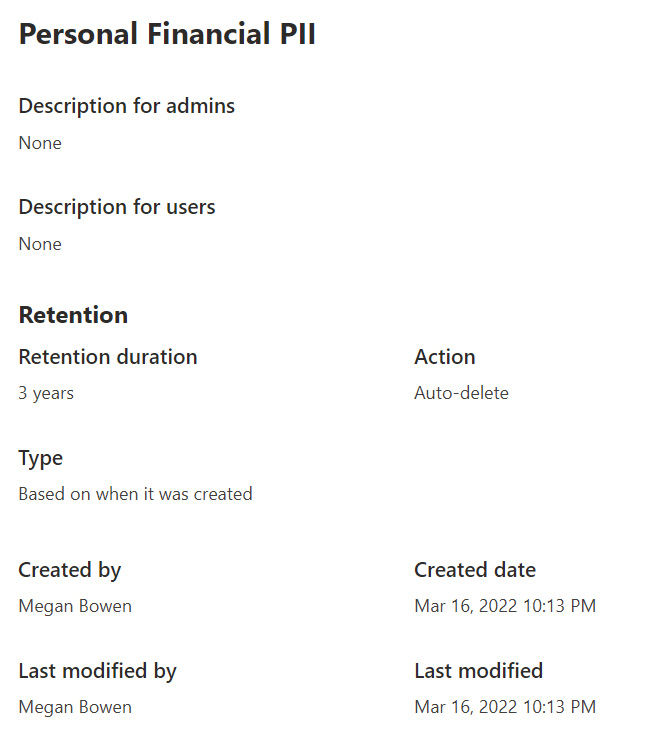 Figure 8.17 – Example of a retention label
