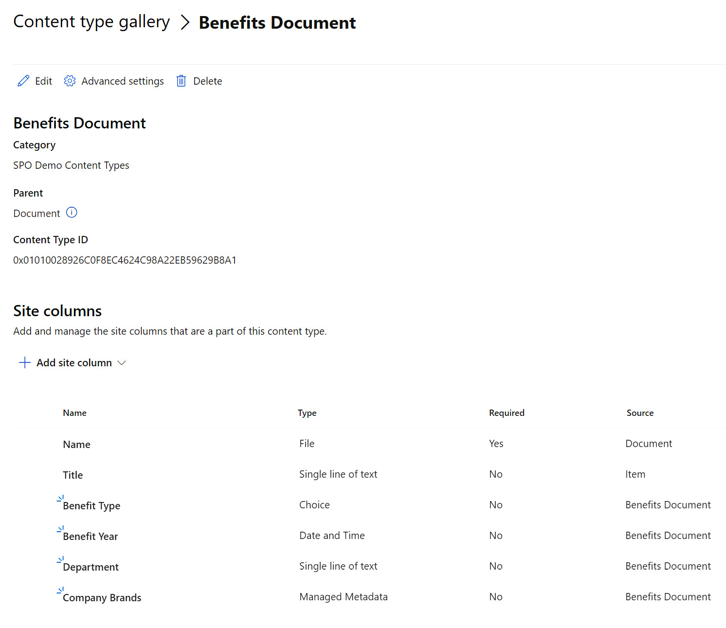 Figure 8.5 – An example of a content type created in the Content type gallery
