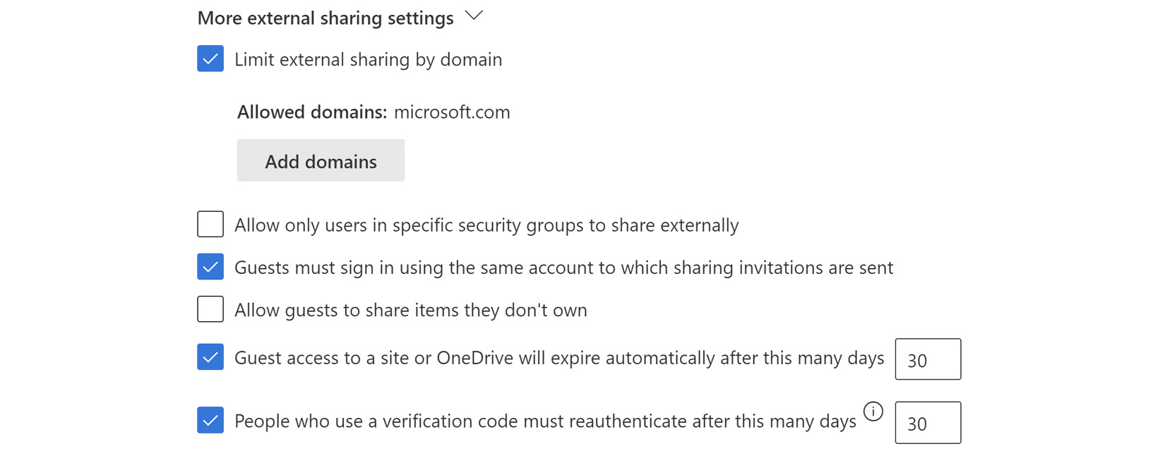 Figure 9.8 – More external sharing settings in the SharePoint admin center
