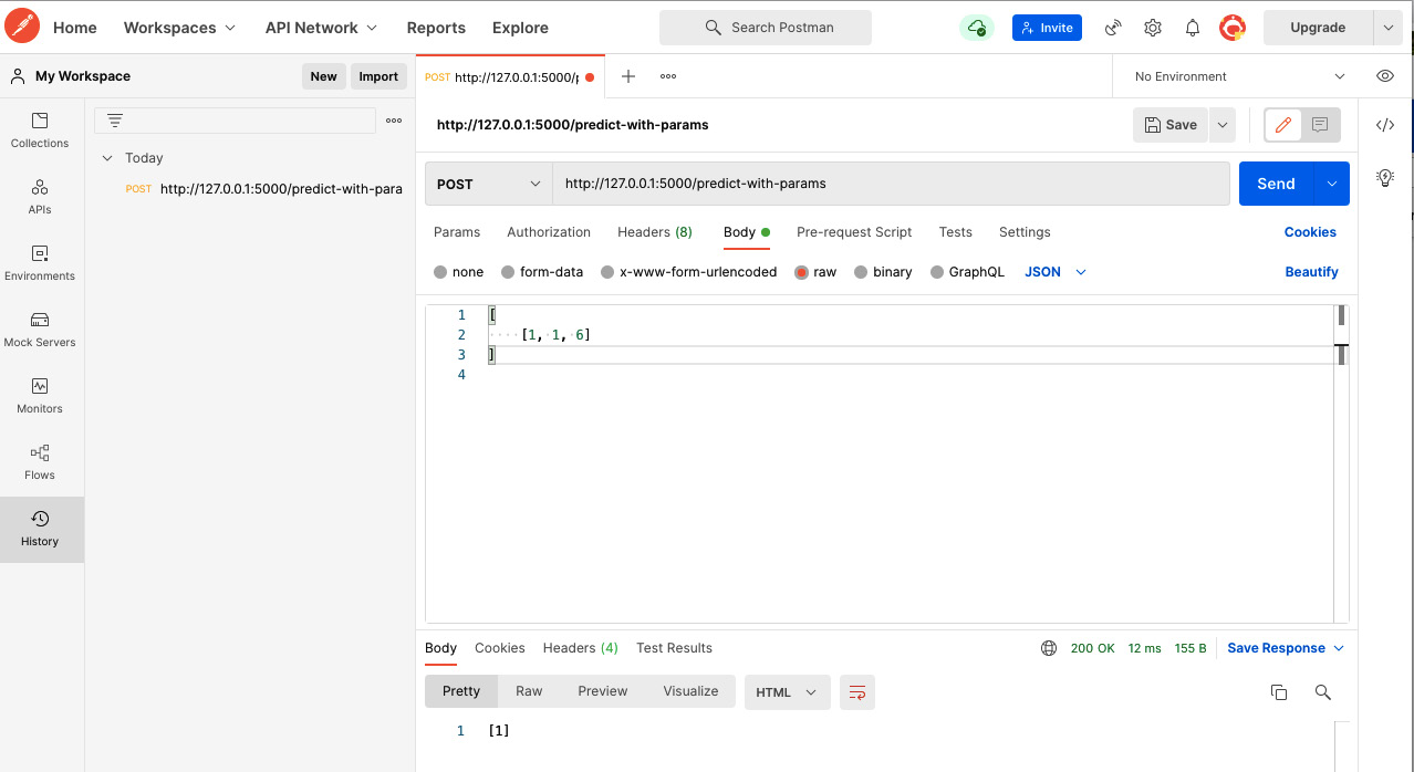 Figure 3.8 – Calling the endpoint predict-with-params from Postman