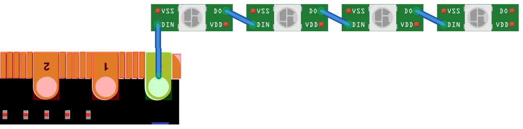 Figure 11.3 – WS2821-based individual NeoPixel boards connected in a series
