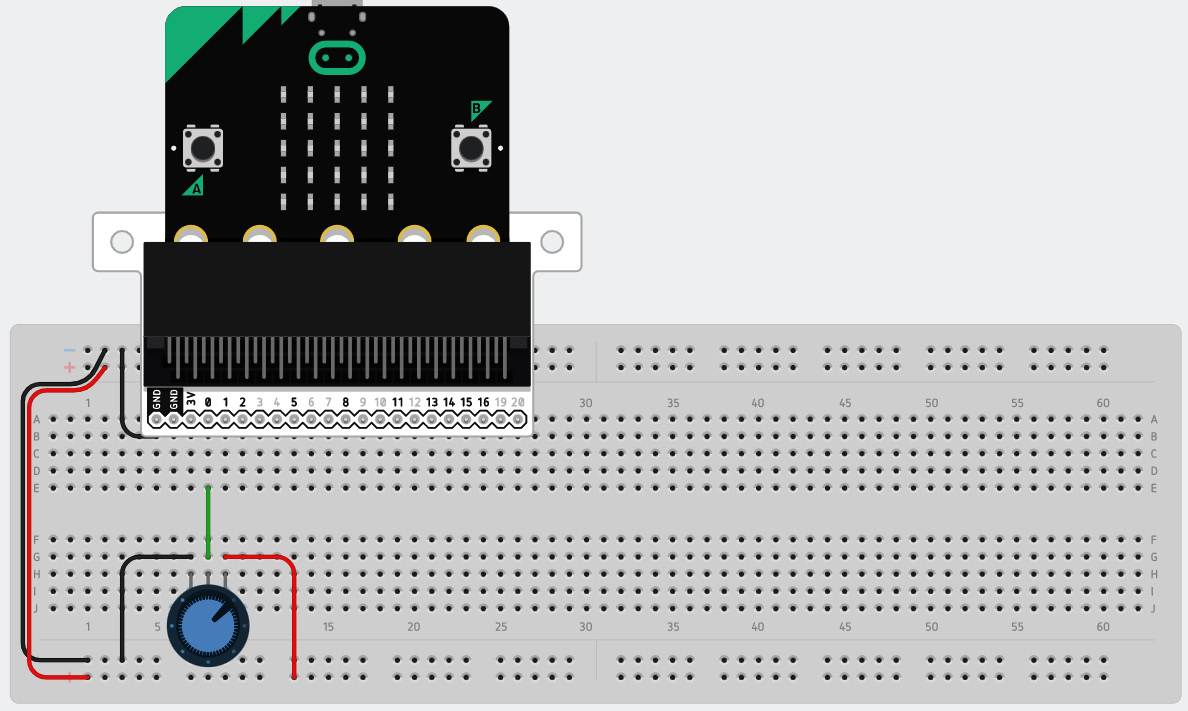 Figure 12.4 – The connections of a potentiometer to control the tempo of a melody
