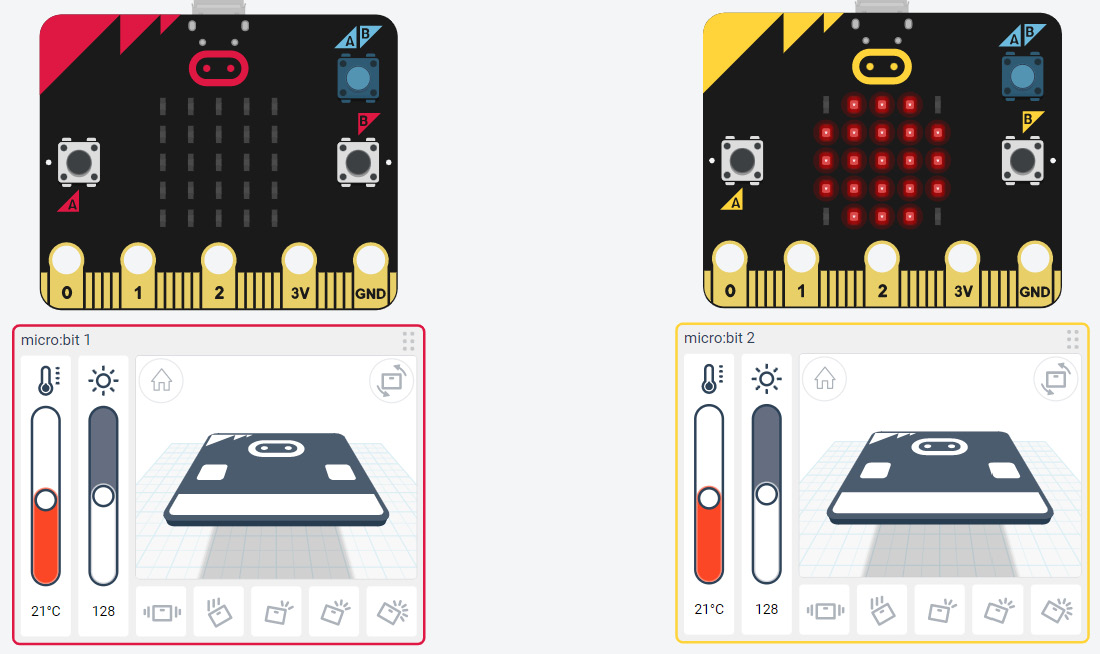 Figure 13.2 – Passing the basketball from one Micro:bit to another
