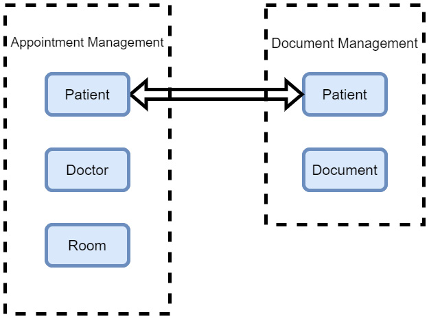 Figure 2.1 – Each domain is standalone, but sometimes data overlaps. Both appointment and document management need patient data