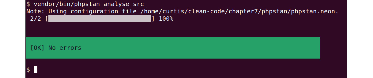 Figure 7.2: An example output of PHPStan 
