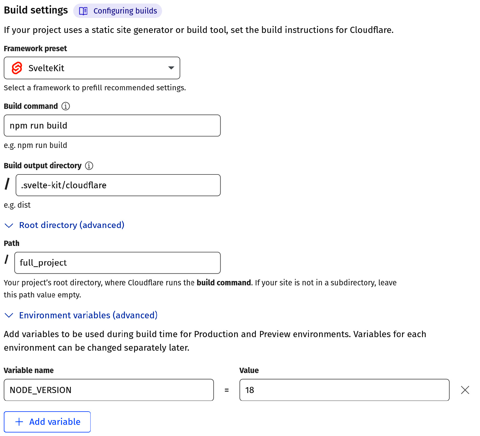 Figure 8.1 – Cloudflare Pages project settings