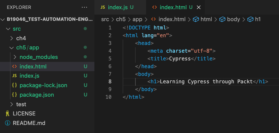 Figure 5.4 – Creating an index.html file