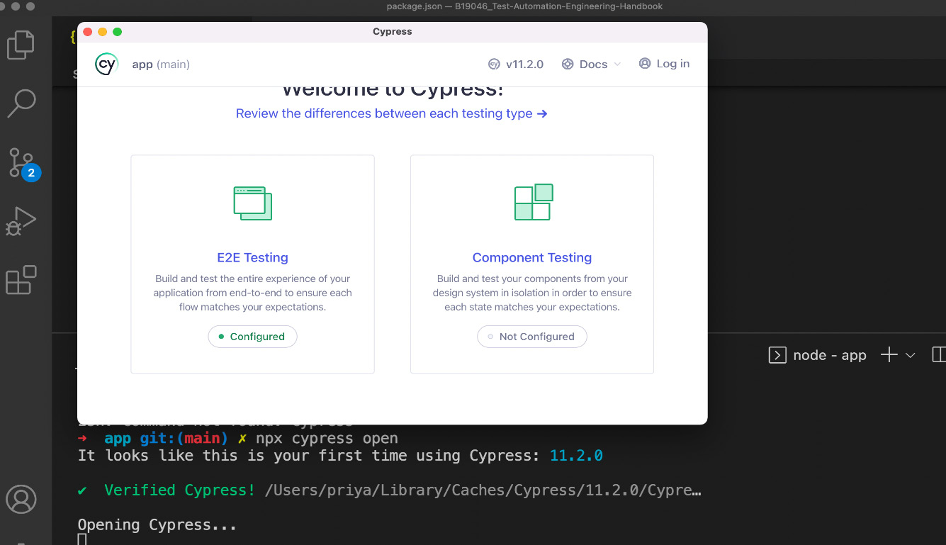 Figure 5.5 – npx cypress open command