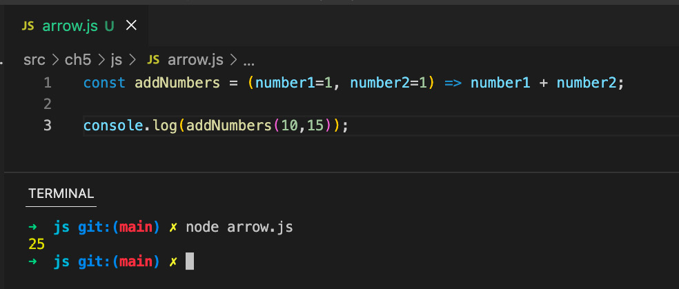 Figure 5.9 – Arrow function with two parameters