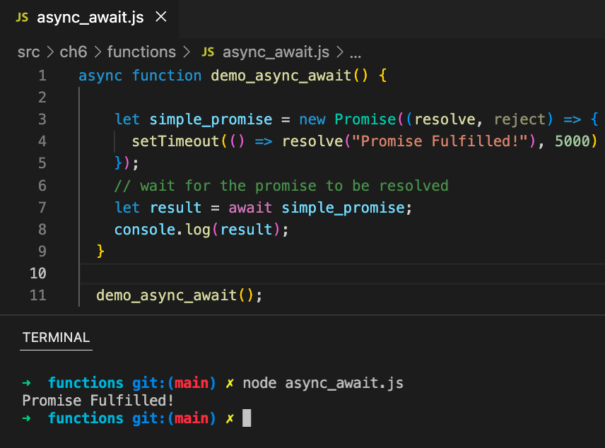 Figure 6.14 – JavaScript function with async/await