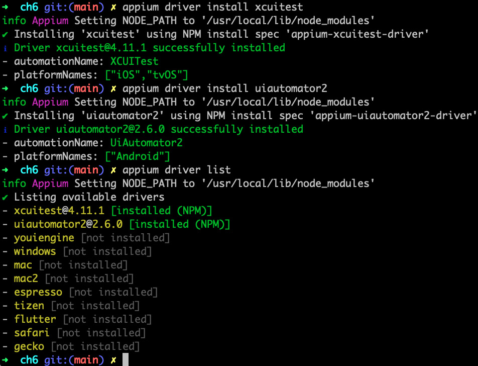 Figure 6.1 – Appium driver installation