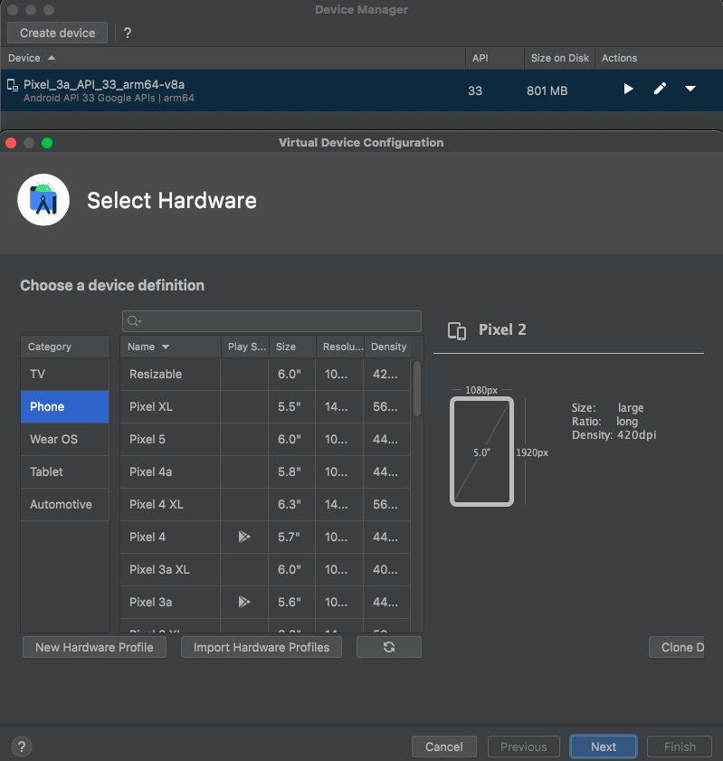 Figure 6.3 – Android Studio device selection