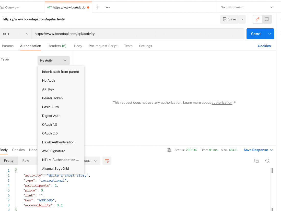 Figure 7.6 – Request authorization support in Postman