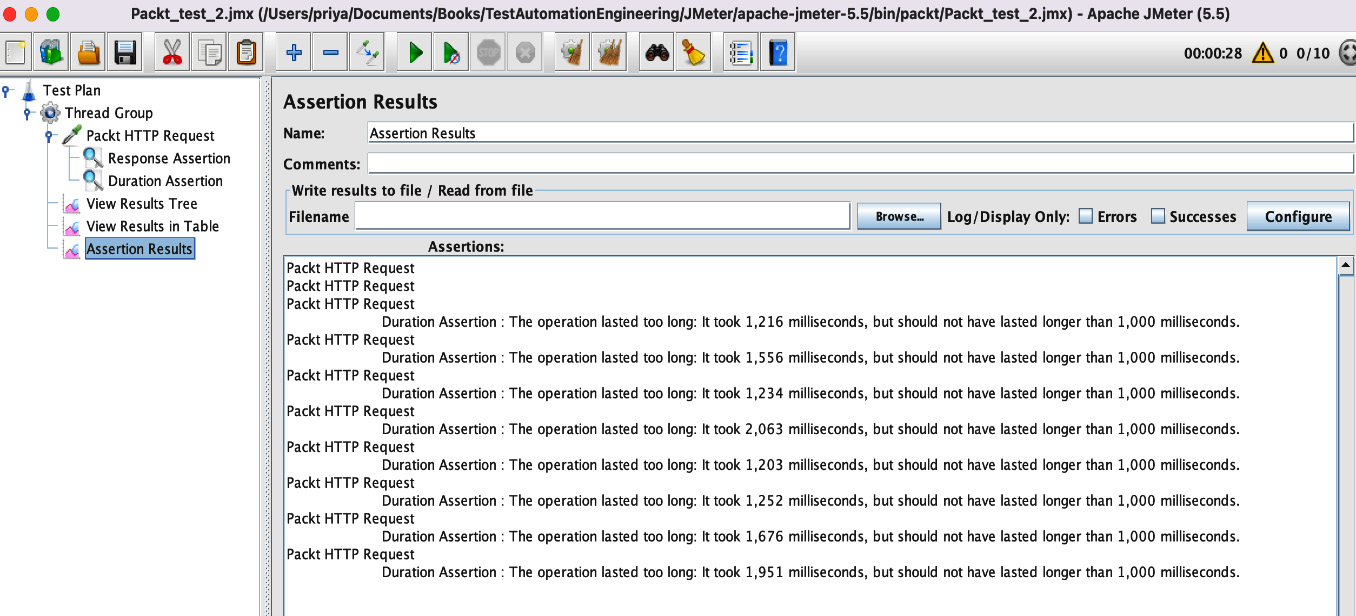 Figure 8.12 – Assertion results listener