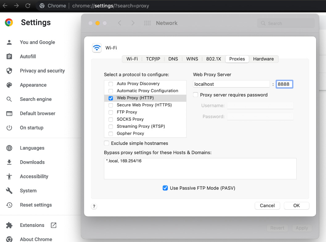 Figure 8.16 – Chrome proxy configuration