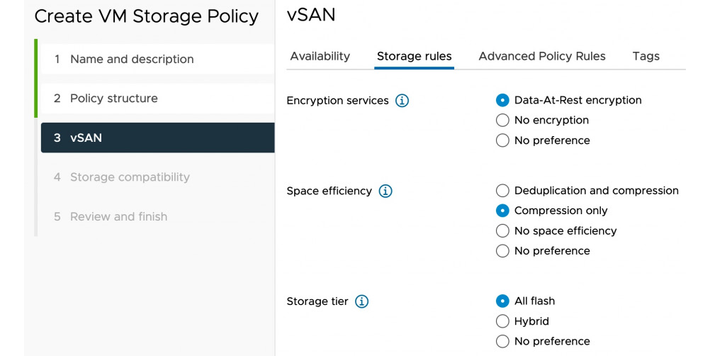 Figure 1.13 – Defining the storage rules of the virtual machine storage policy
