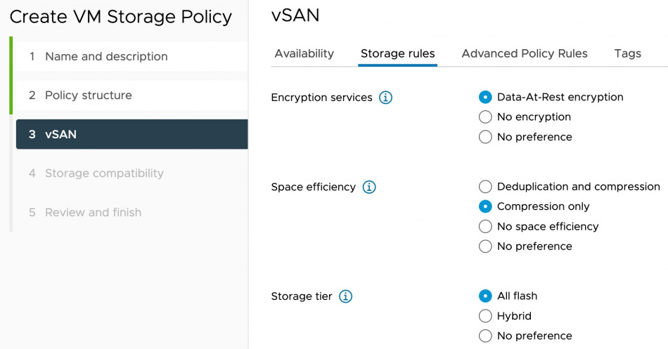 Figure 4.7 – The storage rules in the Create VM Storage Policy wizard
