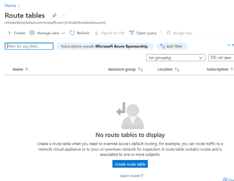 Figure 2.58 – Route tables screen