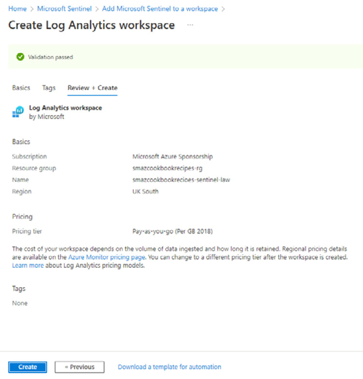 Figure 9.5 – Create workspace validation