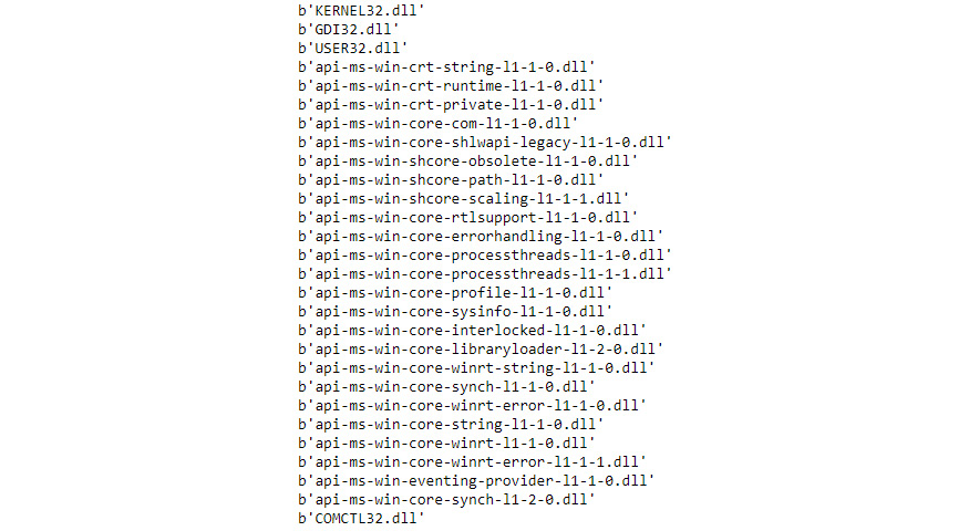 Figure 7.5 – The list of imported DLLs can prove interesting even for benign executables