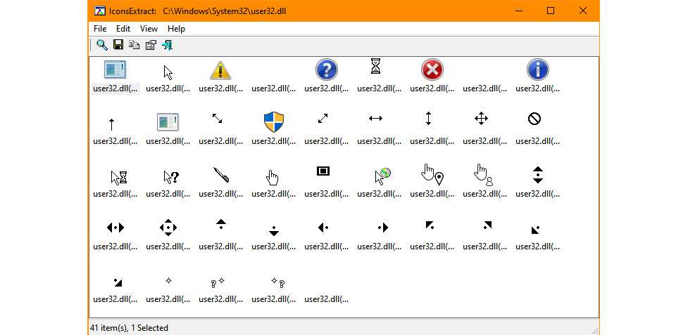 Figure 7.10 – The display shows icons that Notepad.exe may import from user32.dll
