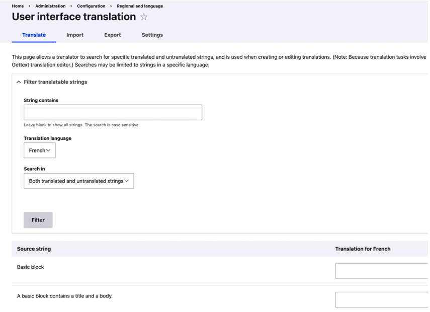 Figure 13.4: Interface translation page