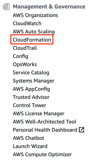Figure 3.6 – The CloudFormation menu in the AWS web console
