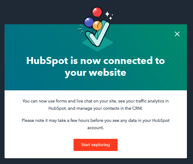 Figure 1.4 – Success screen: your website is now connected to HubSpot
