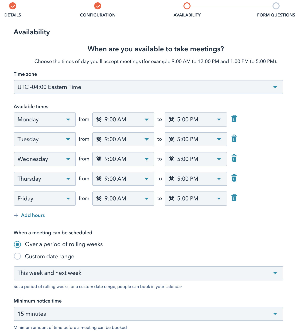 Figure 4.18 – Choosing your availability in the meetings tool

