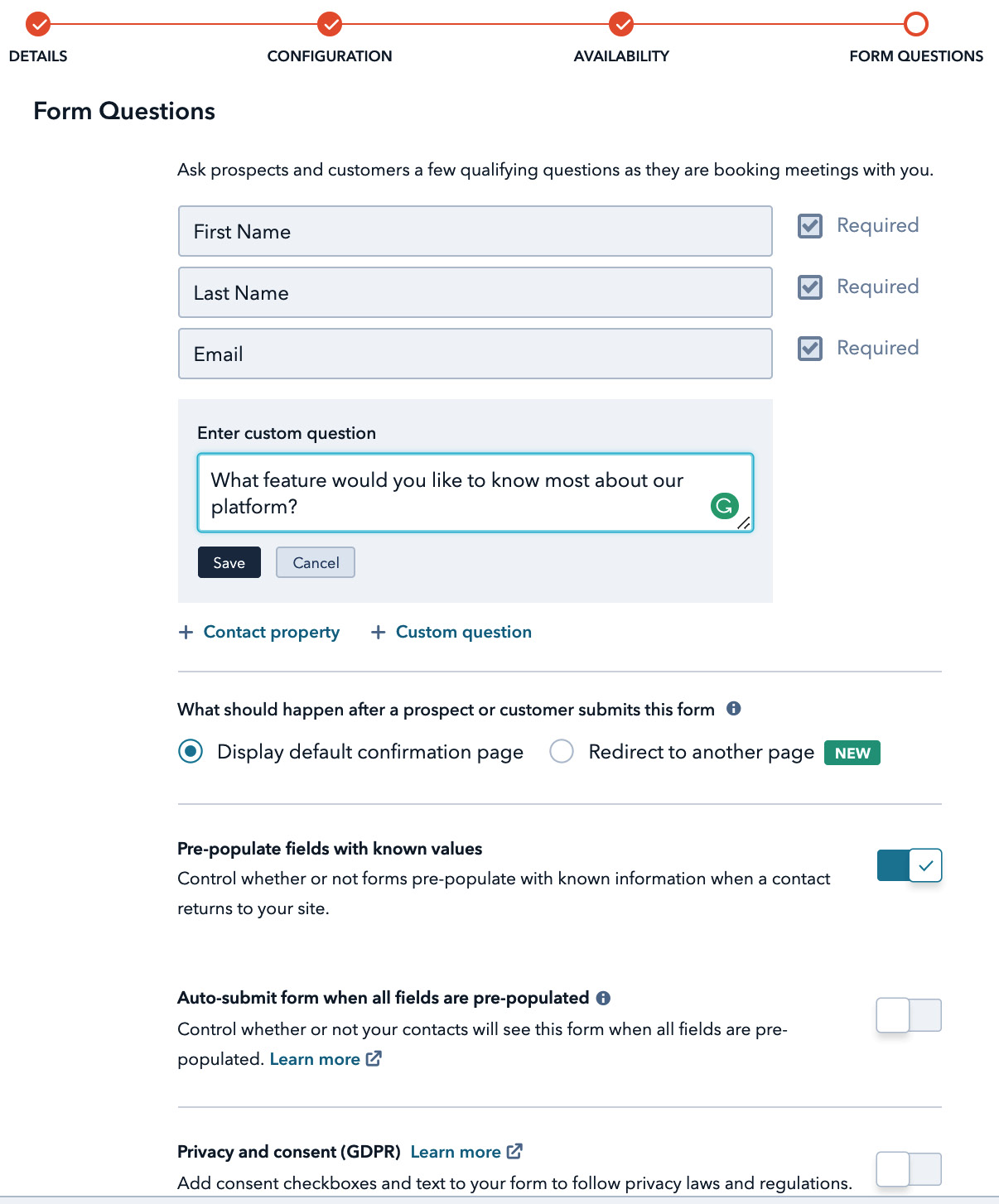 Figure 4.21 – Adding questions to your meeting link
