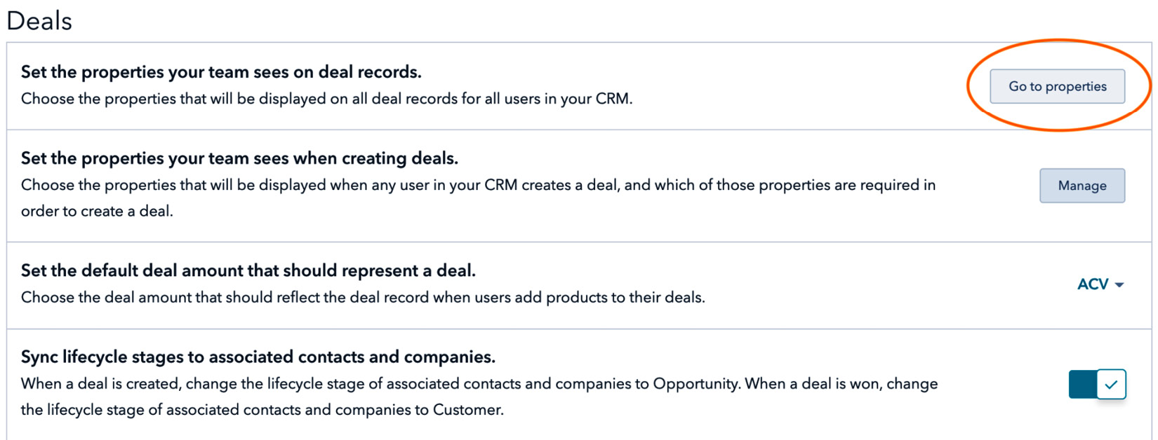 Figure 3.25 – Setting the properties your team sees on deal records
