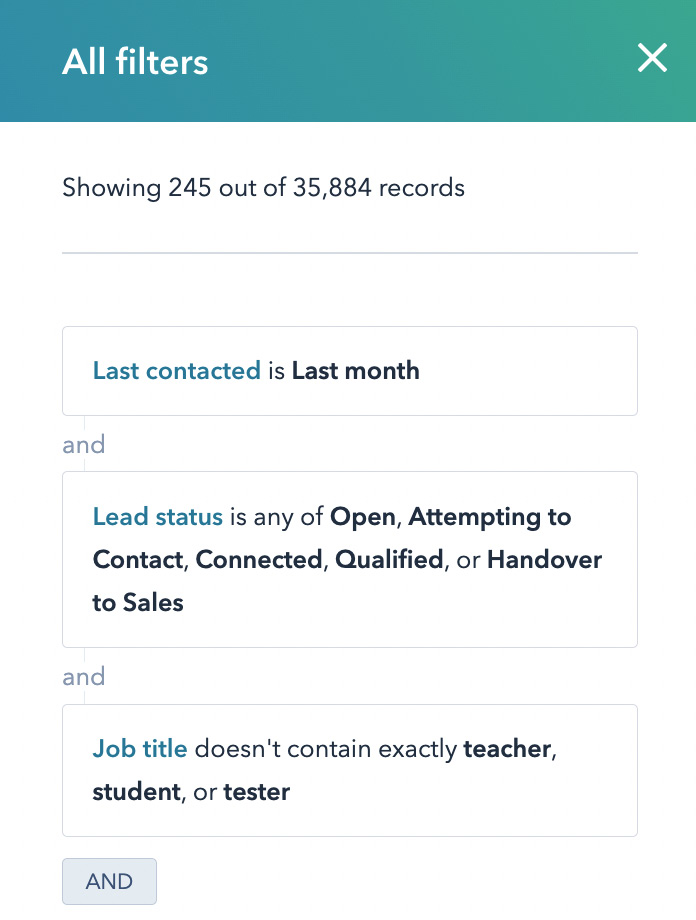 Figure 3.37 – Filters for creating a view of contacts that should be followed up 
