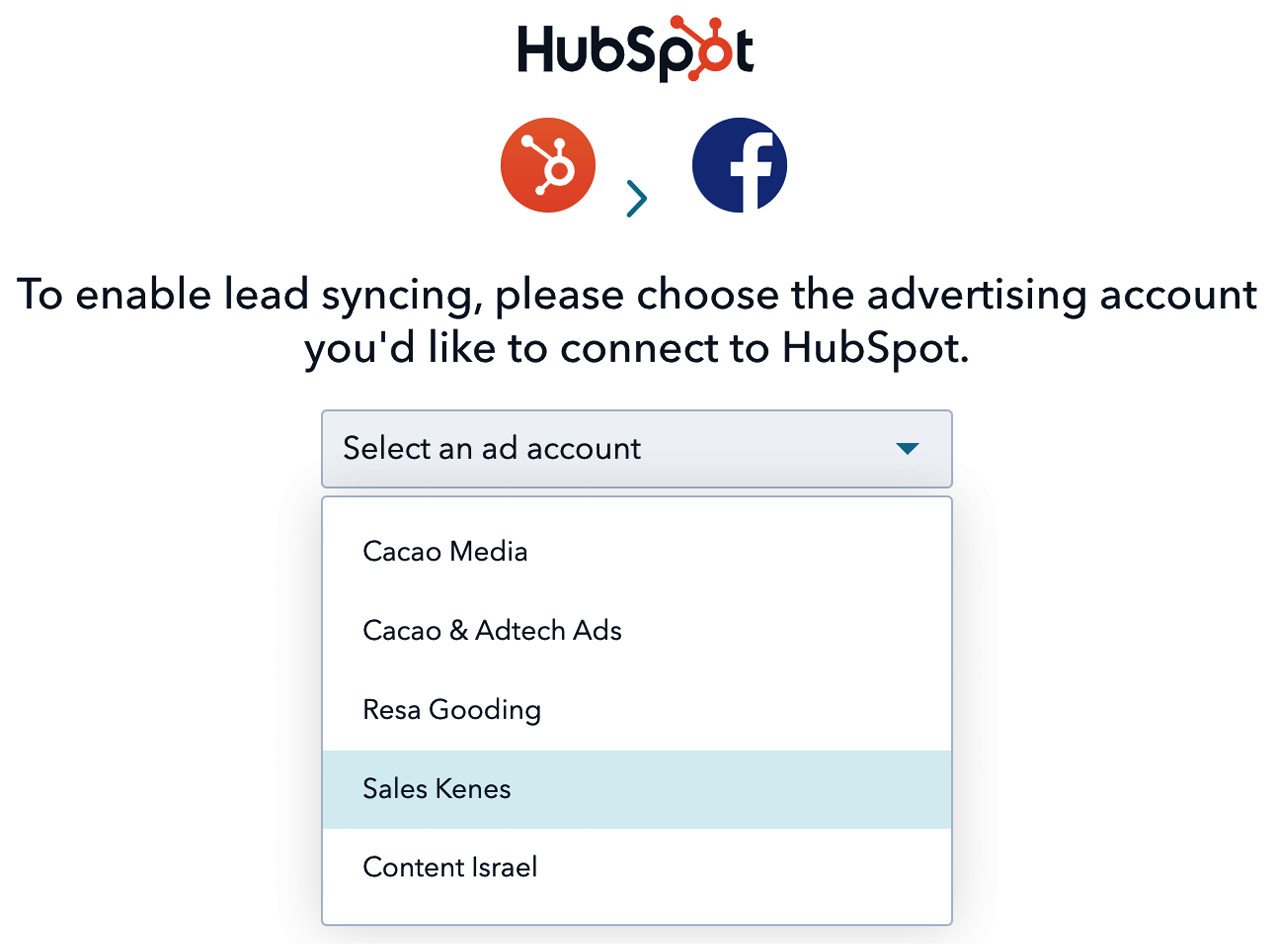 Figure 7.9 – Selecting the relevant Facebook ad account to connect to HubSpot
