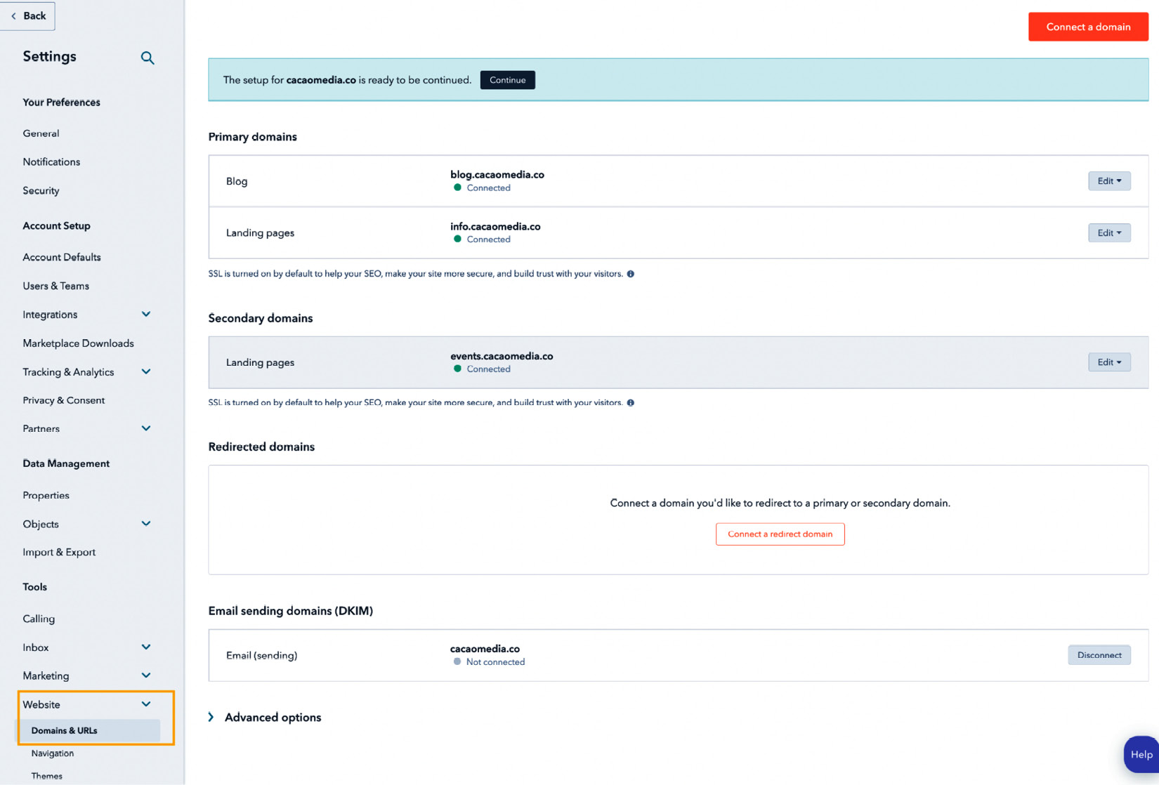 Figure 8.1 – Connecting your domains to HubSpot
