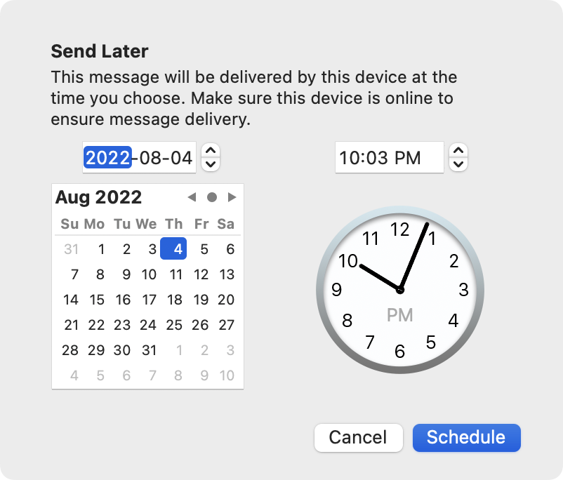 Figure 21: Pick a time and date for your message to be sent.