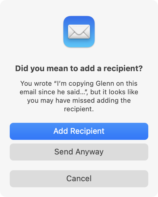 Figure 26: Forgot to Cc someone? Mail can help you remember.