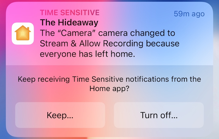 Figure 58: Apple prevents Time Sensitive Notifications from being abused by regularly asking if you want to keep them on for that app.