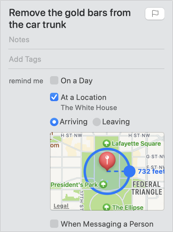 Figure 71: Drag the blue dot handle on the map to control how far from the address you’ll be pinged.